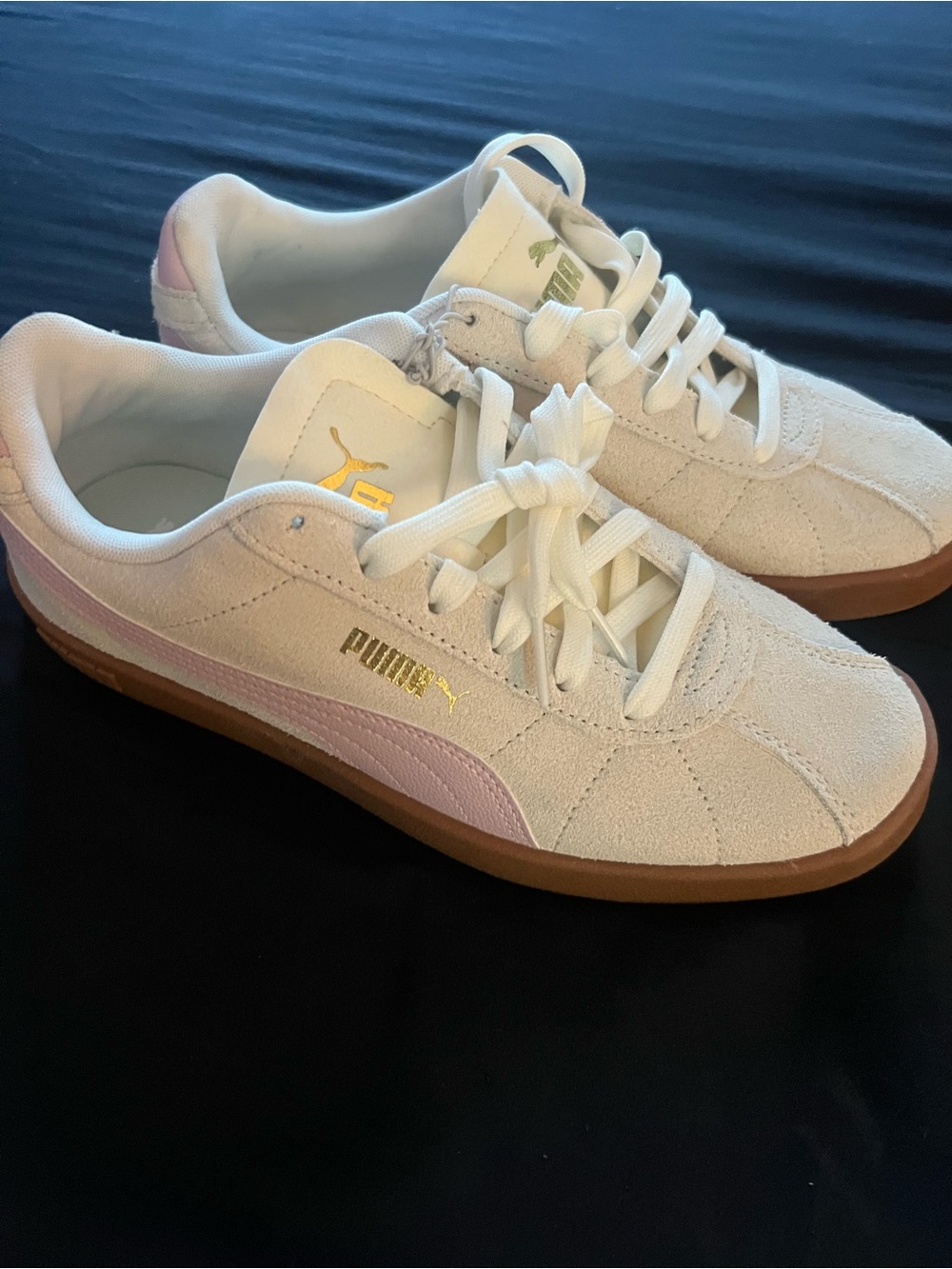 Puma Suede Low-Top Sneakers in White & Light Pink